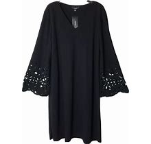 Alfani Floral Laser-Cut Black A-Line V Neck Dress New Original Retail $99.50.