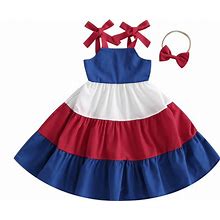 Mozikqin Toddler Little Baby Girl Dress Suspender Strap Color Block Dresses Princess Beach Summer Sundress With Headband