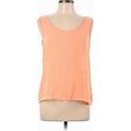 Coveted Clothing Sleeveless Blouse: Scoop Neck Covered Shoulder Orange Print Tops - Women's Size Large