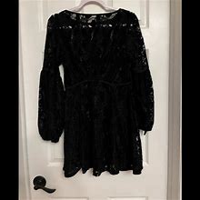 Free People Dresses | Free People Black Floral Embroidered Mini Long Sleeve Dress Size Xs | Color: Black | Size: Xs
