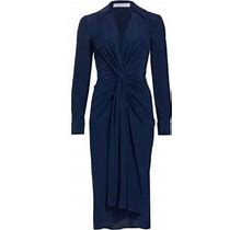 Michael Kors Collection Women's Gathered Silk Jersey Midi Dress - Navy - Size 8