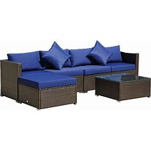 Outsunny 6 Piece Patio Furniture Set Outdoor Wicker Conversation Set All Weather PE Rattan Sectional Sofa Set With Ottoman, Cushions And Tempered