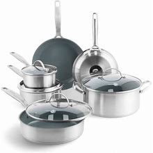 Greenpan Cookware Pots + Pans Set 10-Pc Stainless Steel Dishwasher Safe Durable
