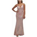 Eliza J Womens Pink Stretch Zippered Ruched Lined Spaghetti Strap V Neck Full-Length Evening Mermaid Dress 8