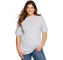 Plus Size Women's Perfect Cuffed Elbow-Sleeve Boat-Neck Tee By Woman Within In Heather Grey (Size L) Shirt