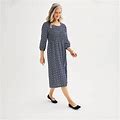 Women's Croft & Barrow® 3/4 Sleeve Smocked Midi Dress, Size: Small, Dark Blue