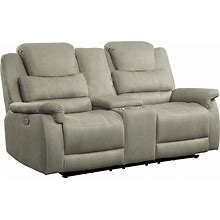 Homelegance Shola Gray Power Double Reclining Loveseat With Center Console And Power Headrests - Gray 9848GY-2PWH Contemporary And Modern Style,