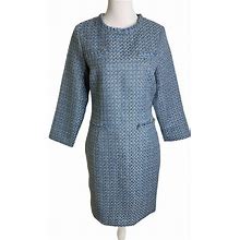 Misslook Dresses | Misslook Blue Gold Frayed Hem Tweed Sheath Dress | Color: Blue/Gold | Size: L
