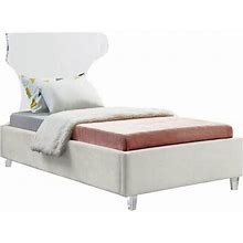 Meridian Furniture Ghost Cream Velvet Twin Bed With Acrylic Headboard And Legs