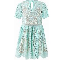 Marlo Kids | Chateau Lace Short Sleeve Mini Dress, Aqua (Blue, Size 4-5Y) | Maisonette
