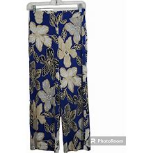 Chico's Women's Travelers Classic Printed Cropped Pants Blue Floral