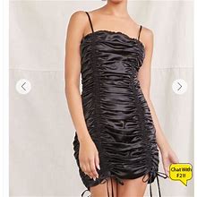 Forever 21 Dresses | Ruched Satin Mini Dress, Black, Nwt, Size L | Color: Black | Size: L