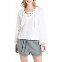 Anthropologie Tops | Cloth & Stone Bell Sleeve Lace Up Pullover Gauzy Blouse | Color: White | Size: Xs