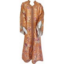 Moroccan Kaftan Orange And Purple Floral With Gold Embroidered Maxi Dress Caftan