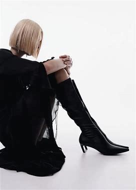 MANGO - Leather Boots With Kitten Heels Black - 8½ - Women