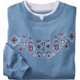 Blair Women's Haband Womens Embroidered Fleece Sweatshirt - Blue Denim - S - Misses