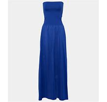 Eres, Ankara Strapless Cotton Maxi Dress, Women, Blue, S, Dresses