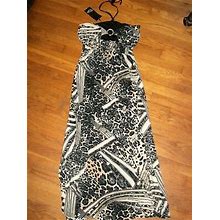 Womens Long Leopard Print Maxi Dress Halter Black Gray Jr Plus 1X 2X