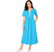 Plus Size Women's Layered Knit Empire Dress By Woman Within In Paradise Blue (Size 5X)