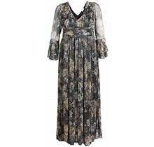 Kiyonna Women's Gilded Glamour Long-Sleeve Evening Gown - Gilded Florals - Size 14