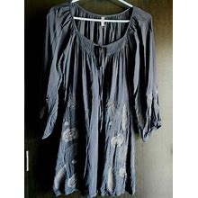 Moriorerio Blue Embroidered Spring Summer Long Sleeve Dress Size S