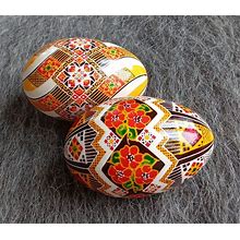 2 Goose Real Ukrainian Hand Made Pysanky Easter Eggs Ukraine Pisanki