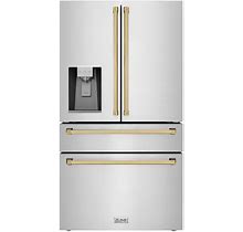 Autograph Edition 36 in. 4-Door French Door Refrigerator With Ice & Water Dispenser In Stainless Steel & Polished Gold - 321829140