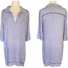 Anthropologie Dresses | Cloth & Stone Anthropologie Light Blue Lace Inset Tencel Tunic Shirt Dress - L | Color: Blue | Size: L