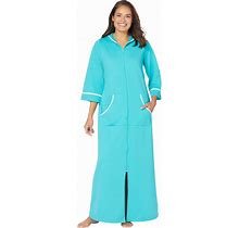 Plus Size Women's Long French Terry Robe By Dreams & Co. In Aquamarine (Size 1X)