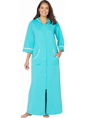 Plus Size Women's Long French Terry Robe By Dreams & Co. In Aquamarine (Size 4X)