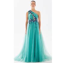 Tarik Ediz 98275 - Floral Appliqued Asymmetric Evening Dress