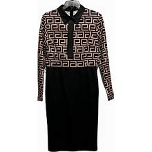 Chicme Dresses | Chicme Long Sleeve Dress With Attached Tie, Black/Tan, Size Large | Color: Black/Tan | Size: L