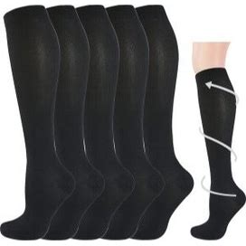 5 Pairs Copper Compression Socks Women Pregnancy & Men, Circulation 15-20 Mmhg Knee High Compression Socks For Running Cycling,Black,Must-Have,Temu