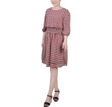 Petite Size 34 Sleeve Dobby Smocked Waist Dress - Pristine Purple Square - Size PM