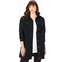 Plus Size Women's Long Denim Jacket By Roaman's In Black (Size 14 W)