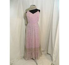 Vintage 70S Sleeveless Prairie Floral Feminine Lace Maxi Dress W Scarf Orchid Pink Long Ruffled Made In USA
