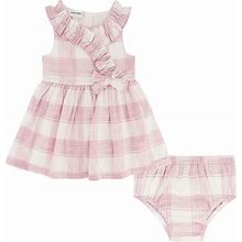 Calvin Klein Baby Girls Brush Plaid Poplin Surplice Dress And Diaper Cover Set - Lavender - Size 24 Months