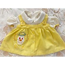 80S Clown Embroidered Yellow Kids Dress