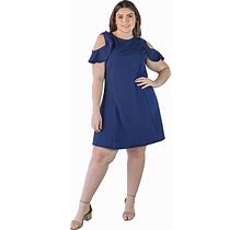 Plus Size Ruffle Cold Shoulder A Line Knee Length Dress