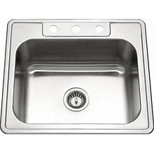 Houzer Stainless Steel 2522-8BS3-1 Glowtone Series Kitchen Sink - 25" Topmount Drop In Multipurpose Sink, Single Bowl Basin, 3 Hole, Ideal For
