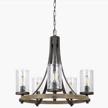 Steffens Iron & Textured Glass Chandelier, Small, Weathered Oak | Pottery Barn