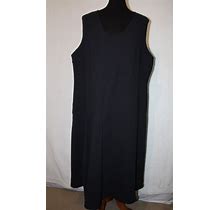 Jessica London Sz 22W Black Sleeveless Pleated Midi Shift Dress W/