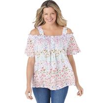 Plus Size Women's Printed Cold-Shoulder Blouse By Woman Within In White Garden Print (Size 38/40) Shirt