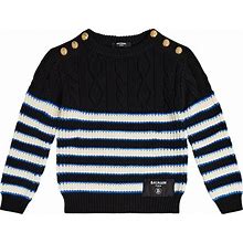 Balmain Kids, Striped Wool Sweater, Boys, Black, Y 14, Boys' Knitwear, Wool