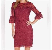 Adrianna Papell, Sequined And Guipure Lace, Short Cocktail Dress, Red,