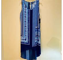 A.N.A Dresses | 2Xhpblue & White Ikat Print Sleeveless High-Low Dress L | Color: Blue/White | Size: L