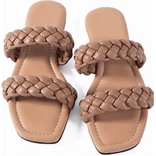 Mtzyoa Women's Sandals Casual Braided Dressy Summer Square Toe Quilted Flat Sandals