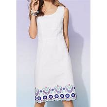 Talbots Dresses | Talbots Floral Embroidered Linen Shift Dress Size 8 Petite Sleeveles | Color: White | Size: 8P
