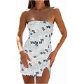 Hot6sl Dresses For Women, Strapless Bandeau For Women Summer Printing Tube Tops Casual Sexy Off Shoulder Holiday Split Dress Hot8sl876632