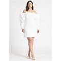 Plus Size Women's Mutton Sleeve Mini Dress By ELOQUII In White (Size 22)